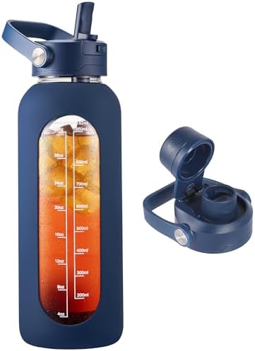 40 oz Glass Water Bottle with Detachable Straw and Time Maker