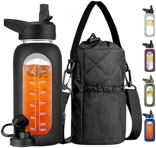 32 oz Glass Water Bottle with Straw and Insulated Bottle Holder