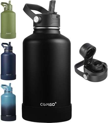 64 oz Insulated Stainless Steel Water Bottle with Removable Straw