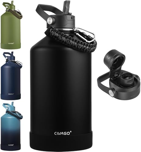 Gallon Insulated Stainless Steel Water Bottle with Removable Straw